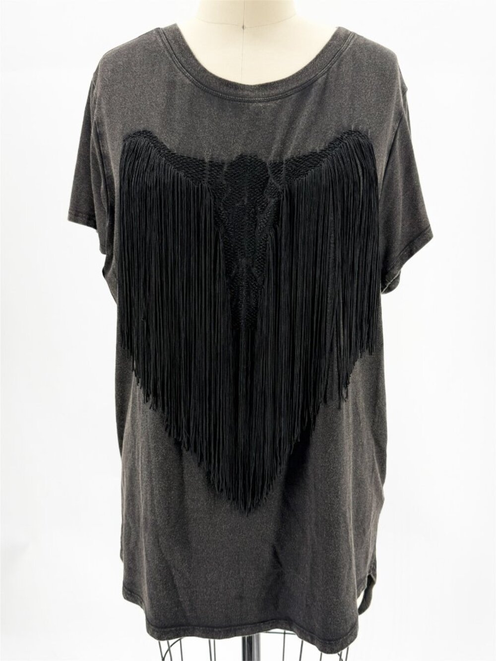 Haute Hippie Fringe Boho Western Faded Black Embroidered Nashville tee M - Picture 2 of 15